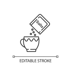 Oral rehydration salts linear icon. Medical salts for diarrhea treatment. Dehydration remedy. Thin line customizable illustration. Contour symbol. Vector isolated outline drawing. Editable stroke