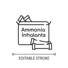 Ammonia inhalants linear icon. Smelling salts or respiratory problem. Flu treatment. Thin line customizable illustration. Contour symbol. Vector isolated outline drawing. Editable stroke