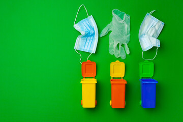 Colorful small trash has used infectious masks