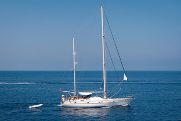 white yacht on the sea, greece, corfu