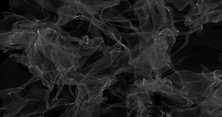 Floating white smoke on black background. Dry ice smoke fog Abstract smoke clouds. Haze background. 3D illustration