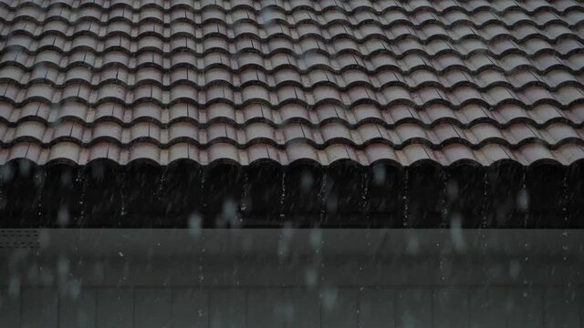 Heavy rain on the roof of the house,Rainstorm, strong wind, rainy season