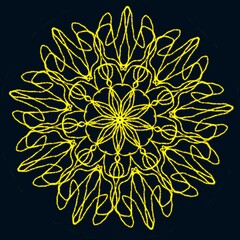yellow glowing mandala on blue background