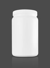 white plastic bottle for whey protein supplement product design mock-up isolated on gray background
