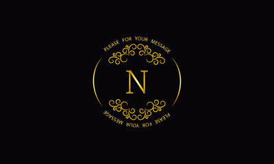 Graceful gold monogram design template on black background. Elegant logo with A sign for royalty, business card, boutique, hotel, heraldic, jewelry.