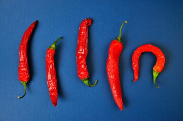 Red chili peppers on a blue background.