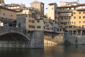 Fototapeta na wymiar Structures along the Arno River in Florence, Tuscany, Italy