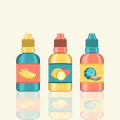 Set of e-liquid for vaping. Flavored e liquid for electronic cigarette. realistic vector illustration.