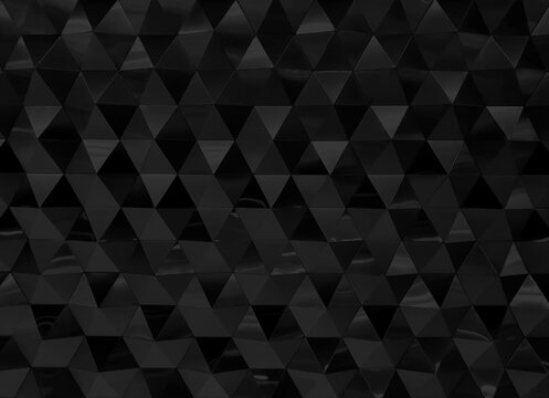 image of real low relief 3D triangle interior wall in dark black color background. abstract luxury and technology concept background.