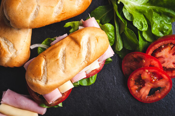 sandwich with ham and vegetables