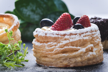 cake with berries and sugar