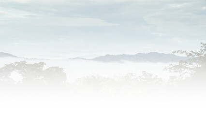 Mountain range with visible silhouettes through the morning colorful fog, Bright and enjoy your eye with the sky refreshing in Phuket Thailand.