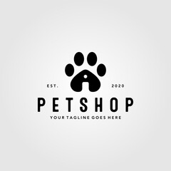 pet shop paw logo vector illustration design, vintage pet house creative logo design © linimasa