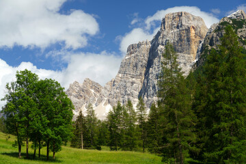 Mountain landscape along the road to Forcella Staulanza at Selva di Cadore, Dolomites