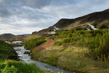 Fototapeta na wymiar Iceland landscape with river and mountains