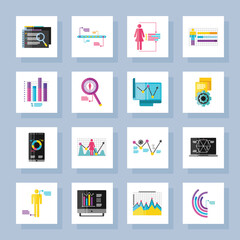 data analysis, icons collection technology diagrams planning business detailed