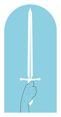 Illustration of sacred and symbolic imagery. Hand holding a sword. Mythological, epic, religious, magical and esoteric symbol