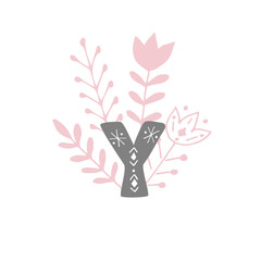 Kids doodle font alphabet. Ethnic ornamental folk letters. Scandinavian cartoon style letters for child bedroom decor, print, apparel. Vector eps 10.