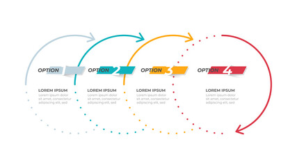 Business infographic template. Timeline design with circles and 4 options or steps.