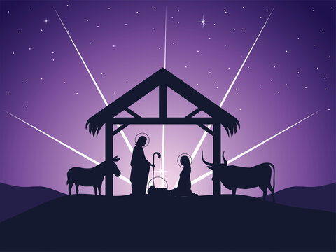 nativity, Joseph Mary baby Jesus manger and glowing star