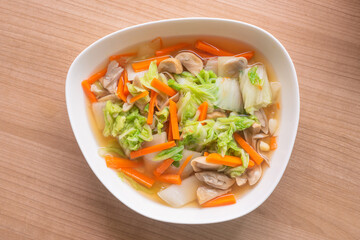 healthy food stir fried Chinese Cabbage with carrot and  mushroom