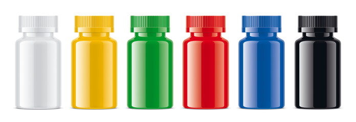 Colored Medical Bottles set. Non-transparent version. 