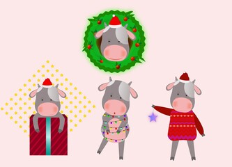 new year 2021, cute bull symbol of the year 2021 illustration