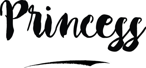 PrincessCursive Bold Text Calligraphy White Color Text On Black Background