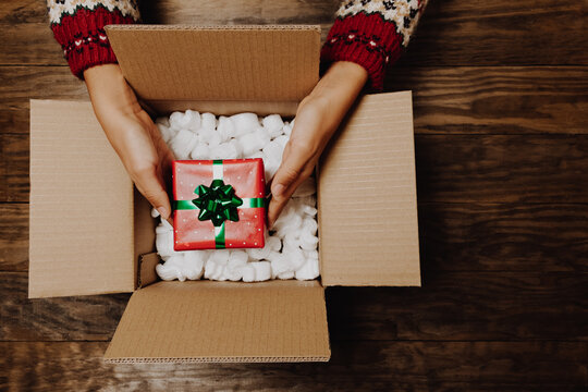  Concept of receiving or shipping Christmas parcel at home