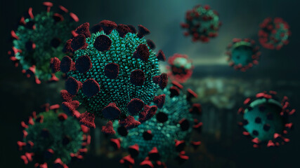 Virus COVID-19. 3d rendering. Infection medical illustration. Pandemic.