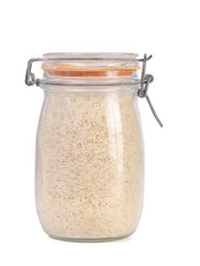 Closed glass jar with rice