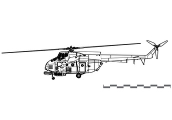 Mil Mi-4M Hound-C. Vector drawing of anti-submarine helicopter. Side view. Image for illustration and infographics.