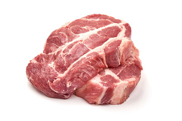 Raw pork steaks, isolated on white background