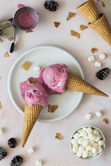 Blackberry Ice Cream with Marshmallows