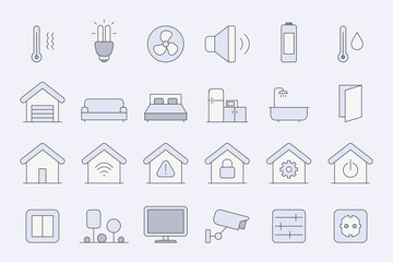 Smart House Icons set - Vector color symbols of home security management technologies for the site or interface