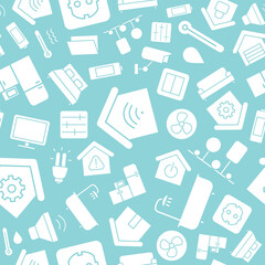 Smart House - Vector background (seamless pattern) of silhouettes home security management technologies for graphic design