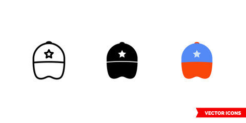 Baseball cap icon of 3 types color, black and white, outline. Isolated vector sign symbol.