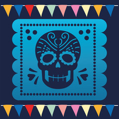 day of the dead, sugar skull banner with bunting decoration mexican celebration