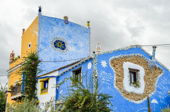 Parrini, Sicily, Italy - September 27, 2020: Painted houses of the ancient Parrini village, also called the Barcelona of Partinico in the province of Palermo, Sicily, Italy.