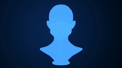 Covid 19 Mask With Mannequin Wireframe Glowing 3D Rendering
