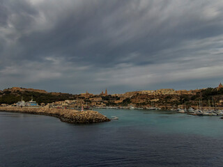 An overcast day at Mġarr Harbour in Gozo, Malta