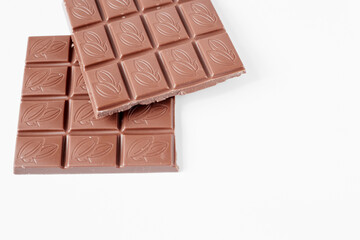 close up a chocolate bar isolated on white background