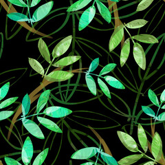 Leaves Seamless Pattern. Watercolor Illustration. 
