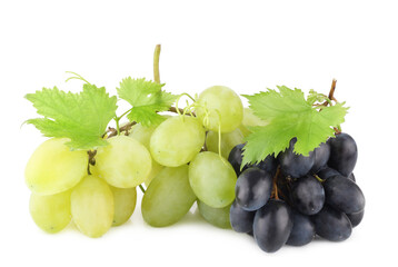 Green and black grapes isolated on white background