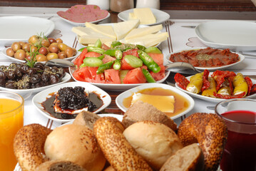 Traditional delicious Turkish breakfast. Food photo.