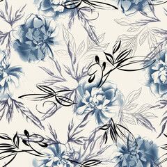Watercolor Peonies Seamless Pattern. Hand Painted Background.