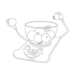 Cartoon sketch kitchen scale weighing apples