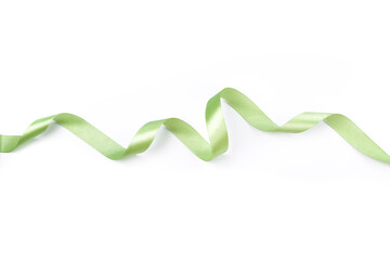 green satin curly ribbon isolated on white background