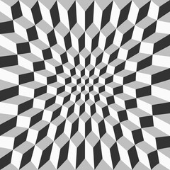 Abstract Grid of Cubes with Distortion Effect. Pulled Inwards, Twisting, Optical Illusion. Digital Geometric Style. Background for Business Cards and Covers