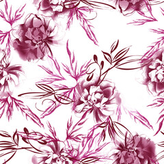 Watercolor Peonies Seamless Pattern. Hand Painted Background.